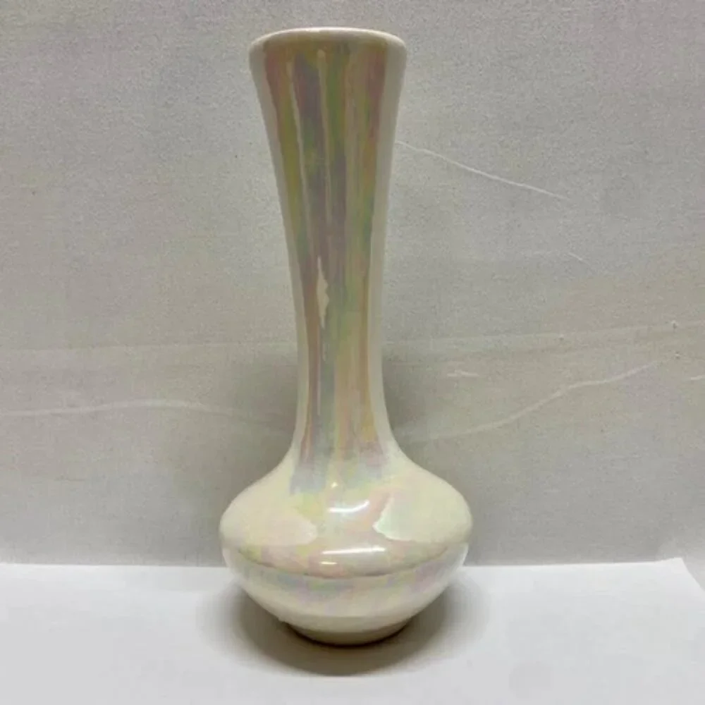 Hawaii Flower Vase Pearl Iridescent Ceramic Purple Hawaiin Iris‎ Orchid 7.5